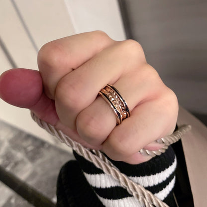 [Vellora Opalyn]ZERO 1 PINK GOLD BLACK CERAMIC RING