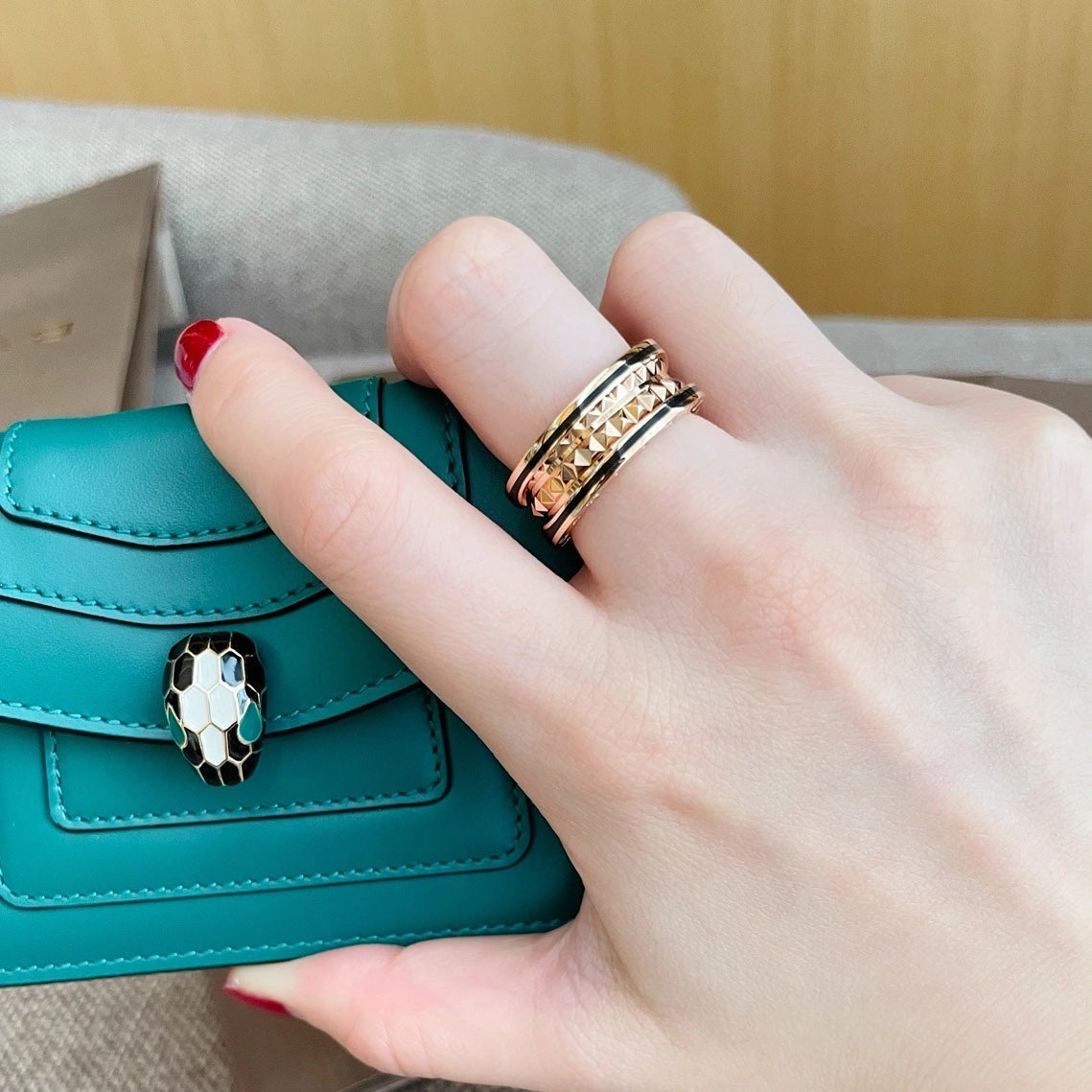 [Vellora Opalyn]ZERO 1 PINK GOLD BLACK CERAMIC RING