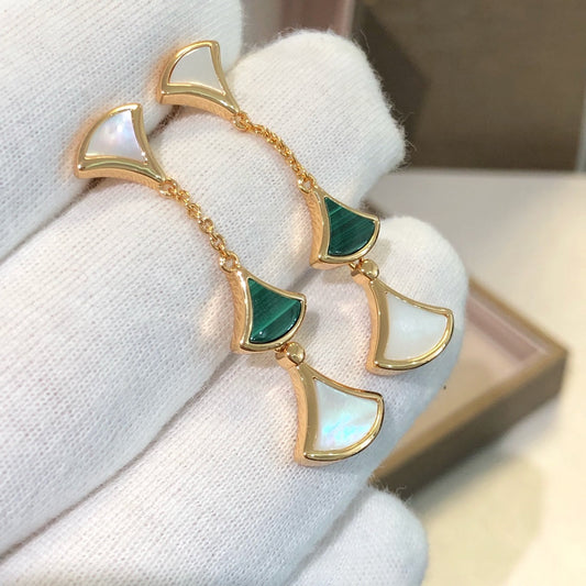 [Vellora Opalyn]DREAM EARRINGS 3 MOTIFS MALACHITE MOP PINK GOLD
