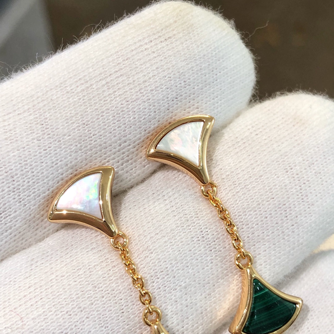 [Vellora Opalyn]DREAM EARRINGS 3 MOTIFS MALACHITE MOP PINK GOLD