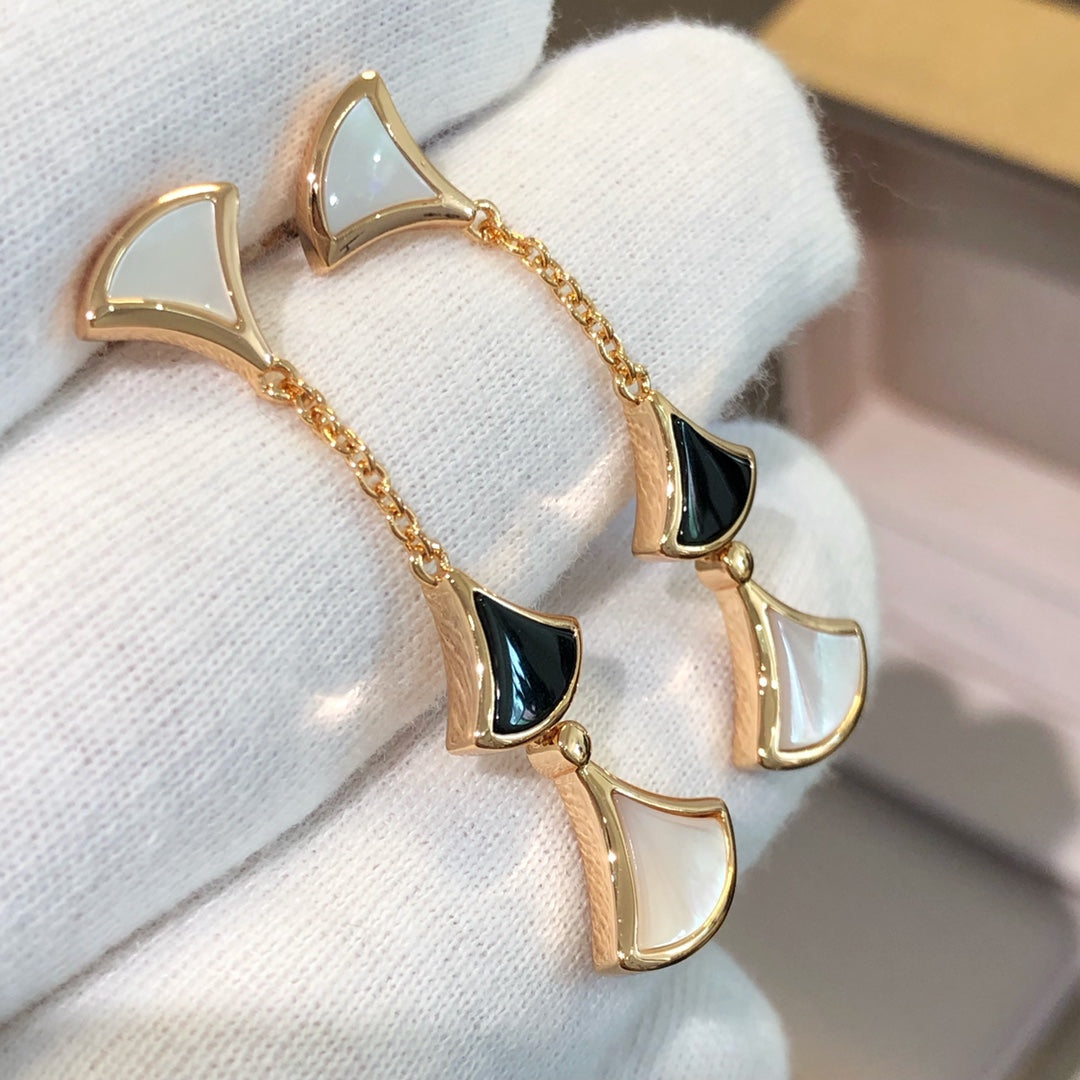 [Vellora Opalyn]DREAM EARRINGS 3 MOTIFS ONYX MOP PINK GOLD