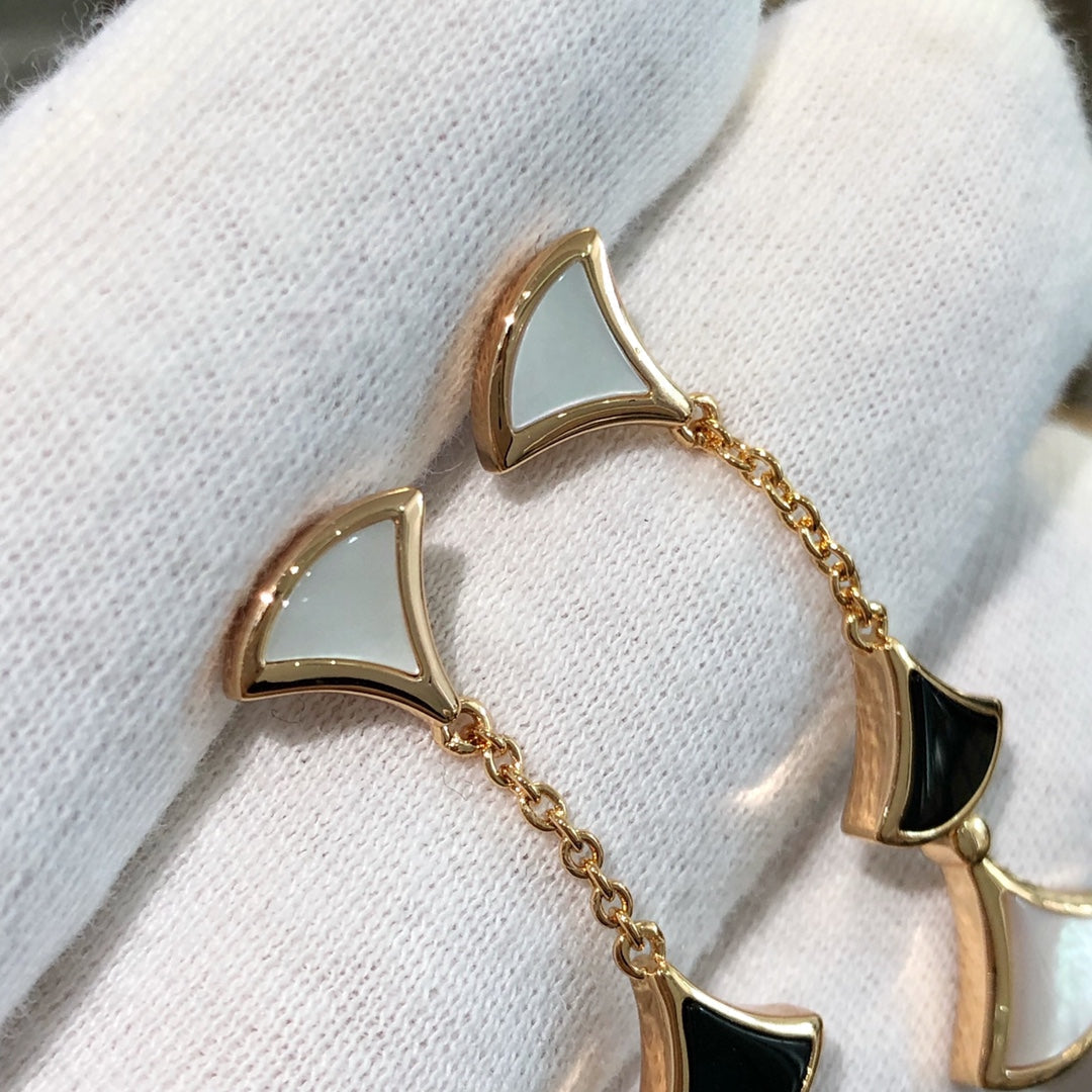 [Vellora Opalyn]DREAM EARRINGS 3 MOTIFS ONYX MOP PINK GOLD