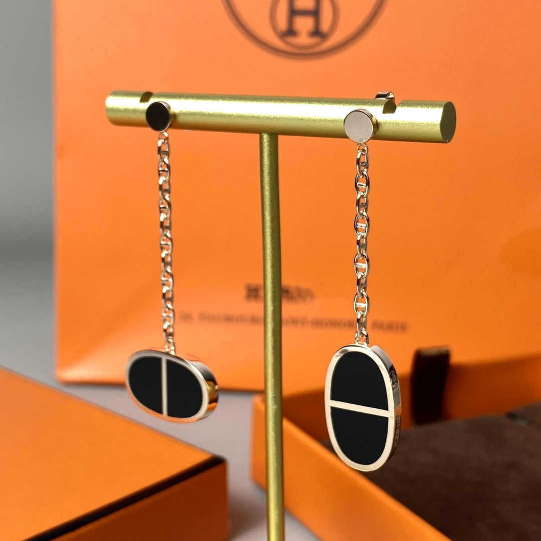 [Vellora Opalyn]CHAINE VERSO BLACK CERAMIC EARRINGS