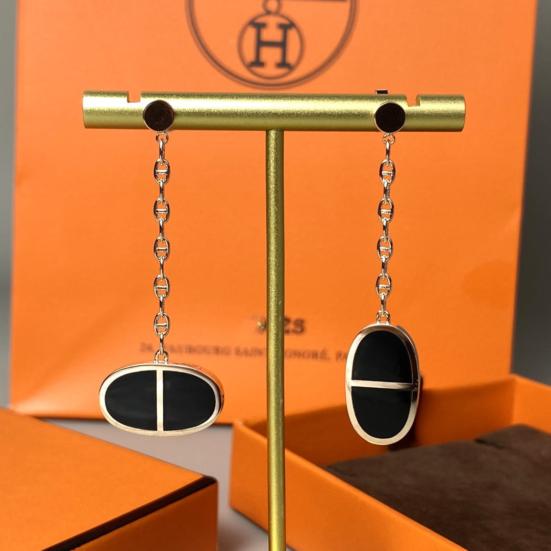 [Vellora Opalyn]CHAINE VERSO BLACK CERAMIC EARRINGS