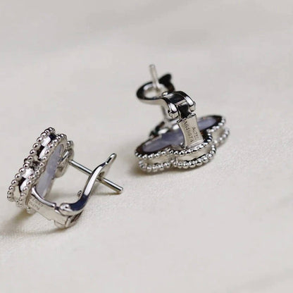 [Vellora Opalyn]CLOVER MEDIUM 1 MOTIFS  WHITE MOP EARRINGS SILVER