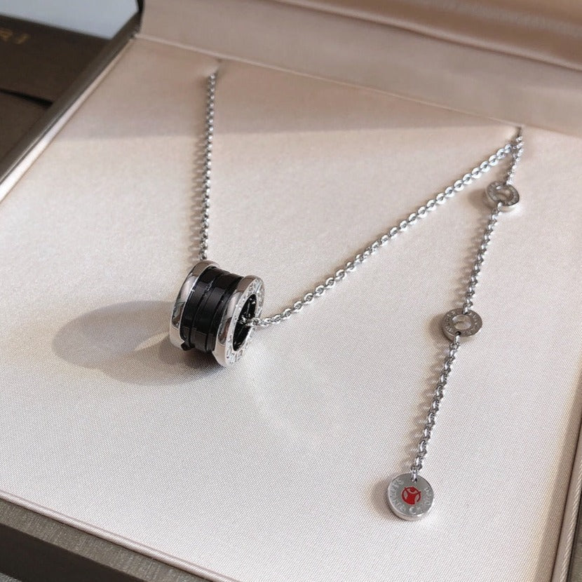 [Vellora Opalyn]ZERO 1 BLACK CERAMIC SILVER NECKLACE