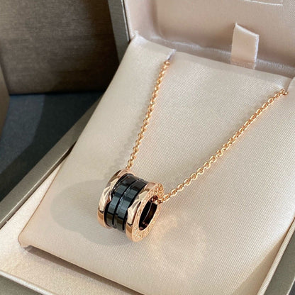 [Vellora Opalyn]ZERO 1 BLACK CERAMIC PINK GOLD NECKLACE