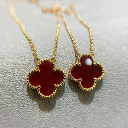 [Vellora Opalyn]CLOVER 15MM CARNELIAN SINGLE FLOWER NECKLACE