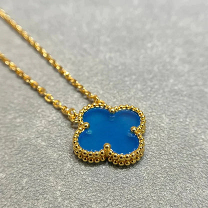 [Vellora Opalyn]CLOVER 15MM BLUE AGATE NECKLACE