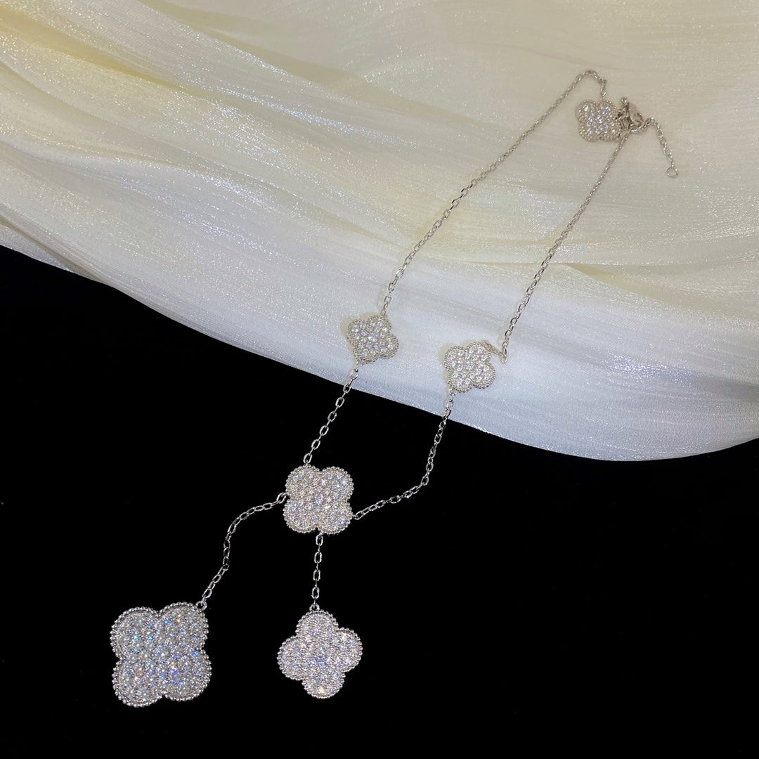 [Vellora Opalyn]CLOVER 5 MOTIFS SILVER DIAMONDS NECKLACE
