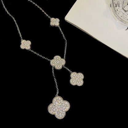 [Vellora Opalyn]CLOVER 5 MOTIFS SILVER DIAMONDS NECKLACE