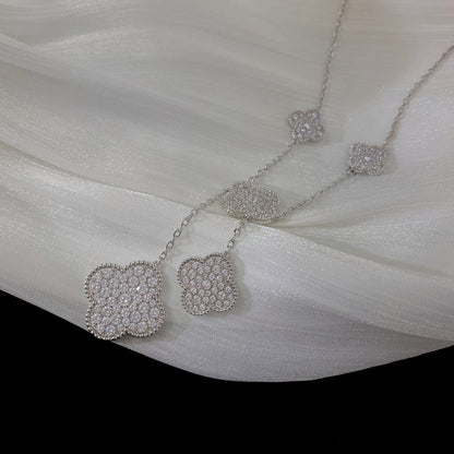 [Vellora Opalyn]CLOVER 5 MOTIFS SILVER DIAMONDS NECKLACE