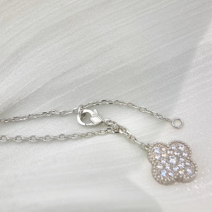 [Vellora Opalyn]CLOVER 5 MOTIFS SILVER DIAMONDS NECKLACE