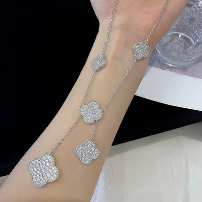 [Vellora Opalyn]CLOVER 5 MOTIFS SILVER DIAMONDS NECKLACE
