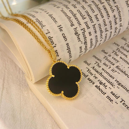 [Vellora Opalyn]CLOVER 25MM NECKLACE GOLD ONYX