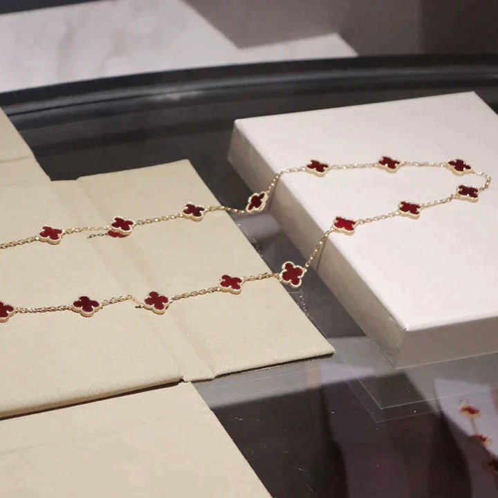 [Vellora Opalyn] CLOVER 20 MOTIFS CARNELIAN NECKLACE
