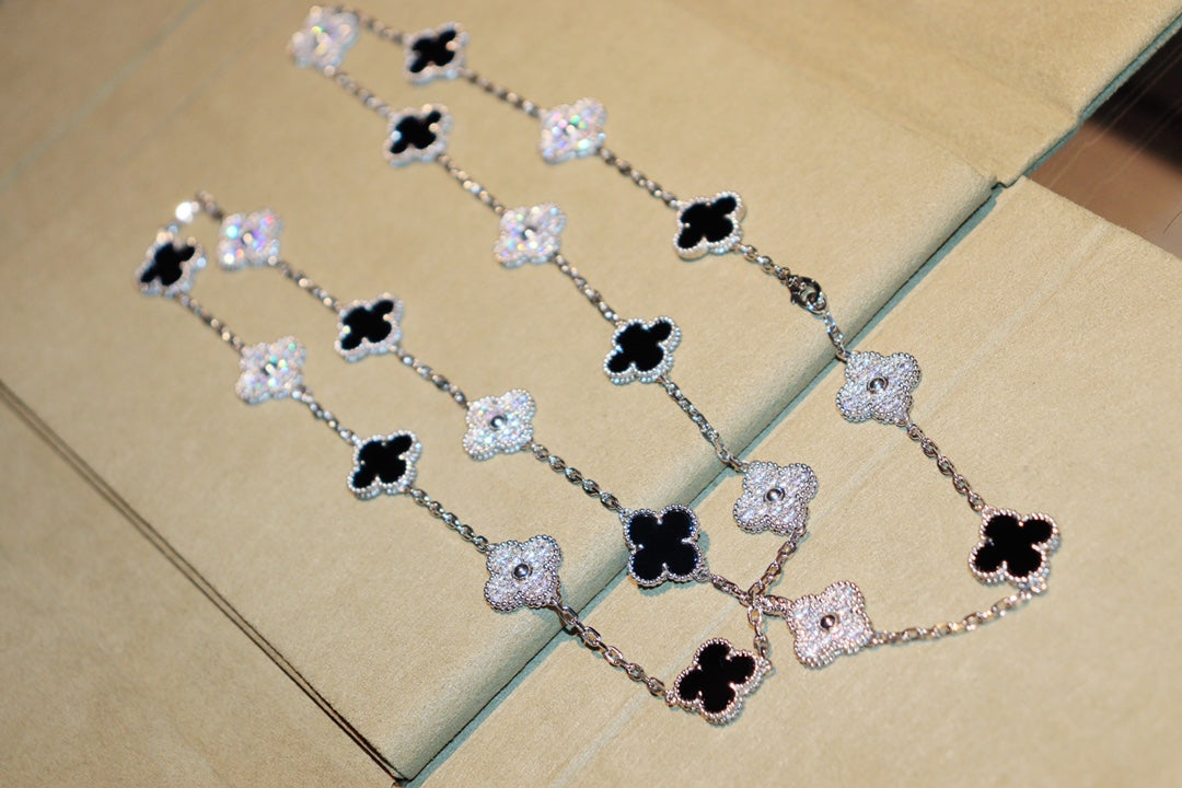 [Vellora Opalyn]CLOVER 20 MOTIFS ONYX DIAMOND SILVER
