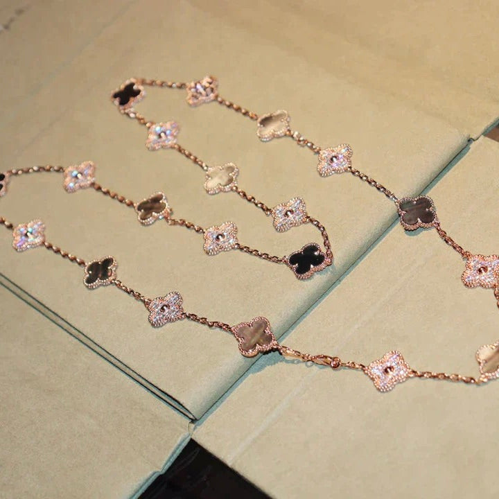 [Vellora Opalyn]CLOVER 20 MOTIFS DARK MOP DIAMOND  NECKLACE