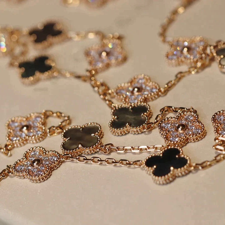 [Vellora Opalyn]CLOVER 20 MOTIFS DARK MOP DIAMOND  NECKLACE