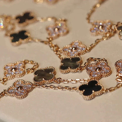 [Vellora Opalyn]CLOVER 20 MOTIFS DARK MOP DIAMOND  NECKLACE