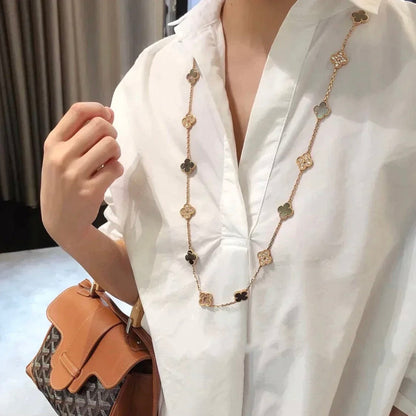 [Vellora Opalyn]CLOVER 20 MOTIFS DARK MOP DIAMOND  NECKLACE