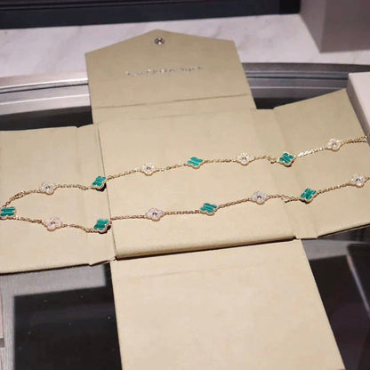 [Vellora Opalyn]CLOVER 20 MOTIFS MALACHITE DIAMOND NECKLACE