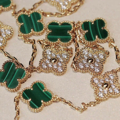 [Vellora Opalyn]CLOVER 20 MOTIFS MALACHITE DIAMOND NECKLACE