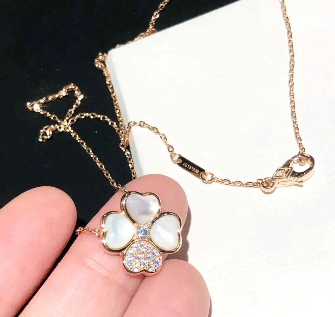 [Vellora Opalyn]CLOVER MOP DIAMOND ROSE GOLD NECKLACE