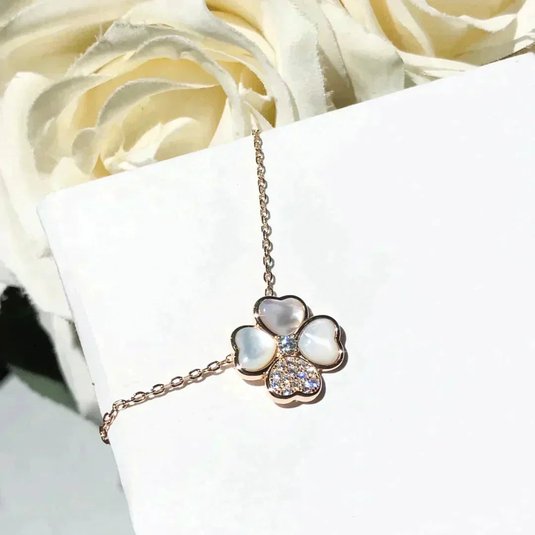 [Vellora Opalyn]CLOVER MOP DIAMOND ROSE GOLD NECKLACE