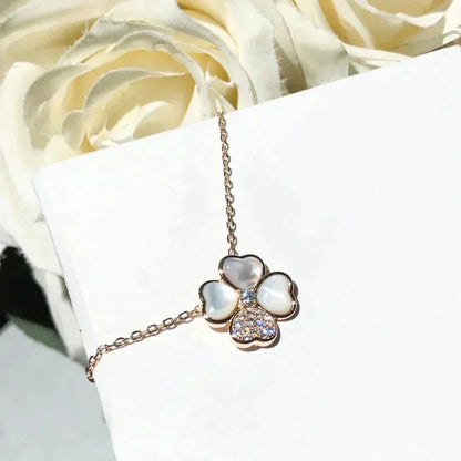 [Vellora Opalyn]CLOVER MOP DIAMOND ROSE GOLD NECKLACE