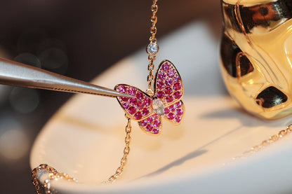 [Vellora Opalyn]BUTTERFLY RED DIAMOND ROSE GOLD NECKLACE