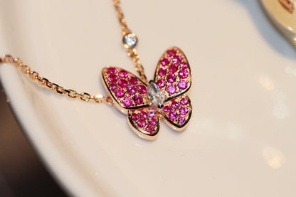 [Vellora Opalyn]BUTTERFLY RED DIAMOND ROSE GOLD NECKLACE
