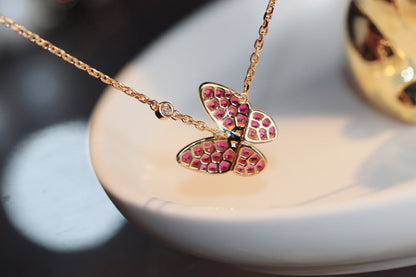 [Vellora Opalyn]BUTTERFLY RED DIAMOND ROSE GOLD NECKLACE