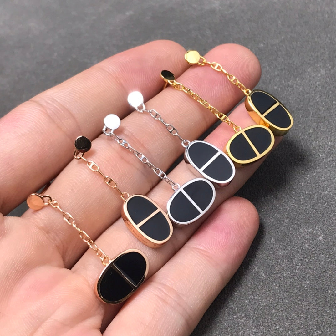 [Vellora Opalyn]CHAINE VERSO BLACK CERAMIC SILVER EARRINGS