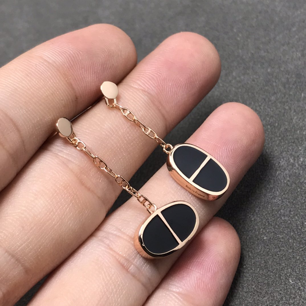 [Vellora Opalyn]CHAINE VERSO BLACK CERAMIC SILVER EARRINGS
