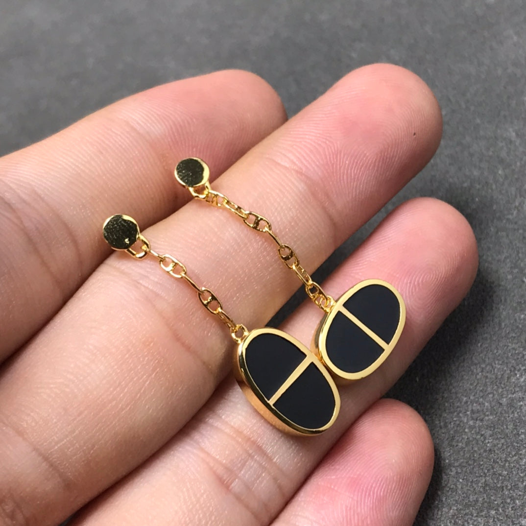 [Vellora Opalyn]CHAINE VERSO BLACK CERAMIC SILVER EARRINGS