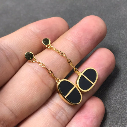 [Vellora Opalyn]CHAINE VERSO BLACK CERAMIC SILVER EARRINGS