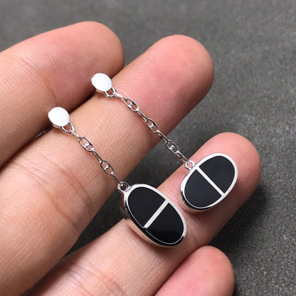 [Vellora Opalyn]CHAINE VERSO BLACK CERAMIC SILVER EARRINGS