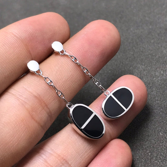 [Vellora Opalyn]CHAINE VERSO BLACK CERAMIC SILVER EARRINGS