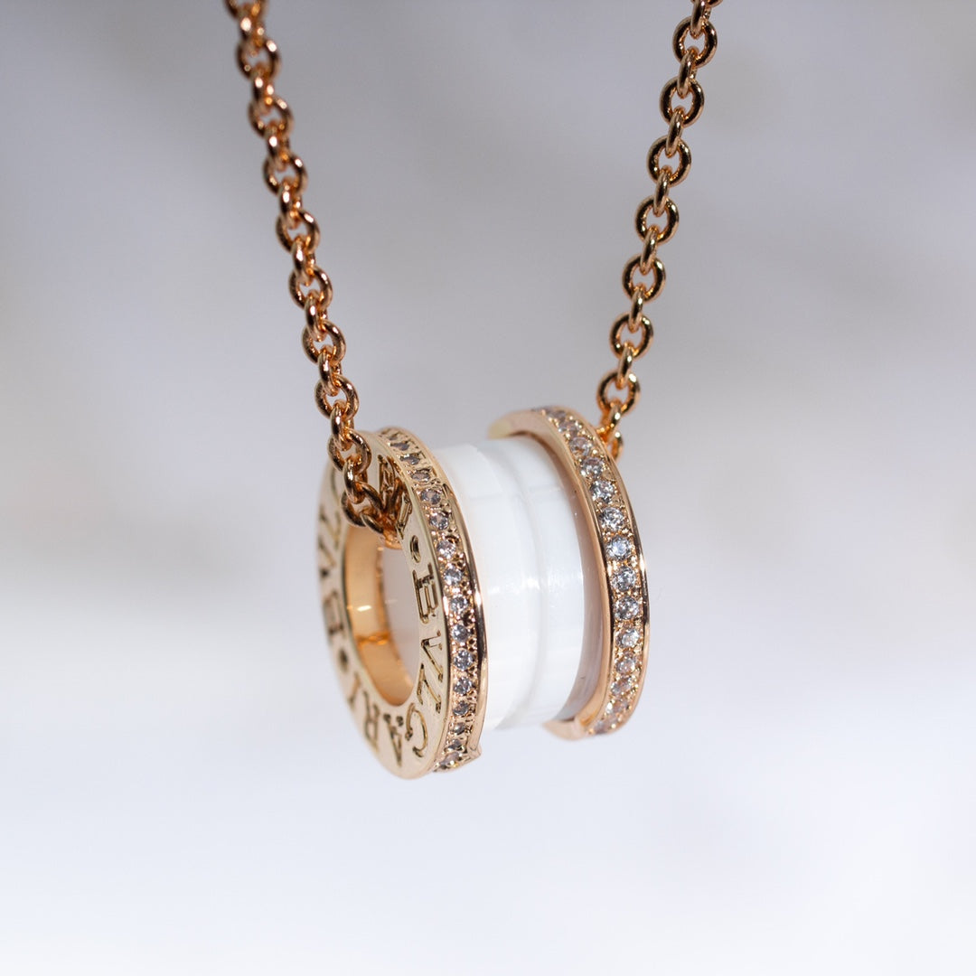 [Vellora Opalyn]ZERO 1 WHITE CERAMIC PINK GOLD DIAMOND NECKLACE
