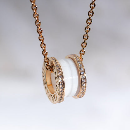 [Vellora Opalyn]ZERO 1 WHITE CERAMIC PINK GOLD DIAMOND NECKLACE