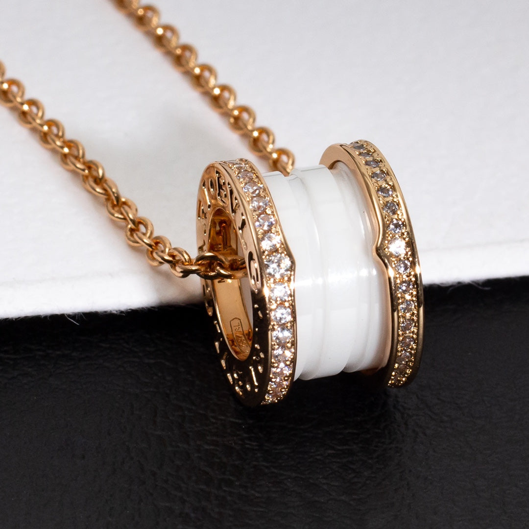 [Vellora Opalyn]ZERO 1 WHITE CERAMIC PINK GOLD DIAMOND NECKLACE