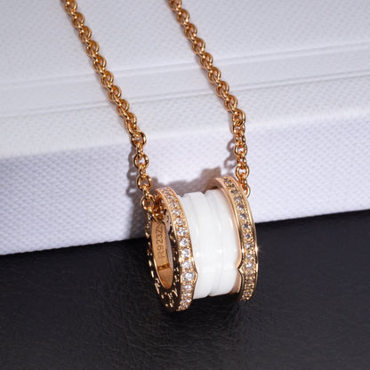 [Vellora Opalyn]ZERO 1 WHITE CERAMIC PINK GOLD DIAMOND NECKLACE