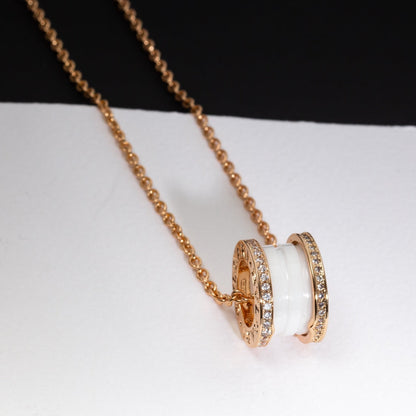 [Vellora Opalyn]ZERO 1 WHITE CERAMIC PINK GOLD DIAMOND NECKLACE