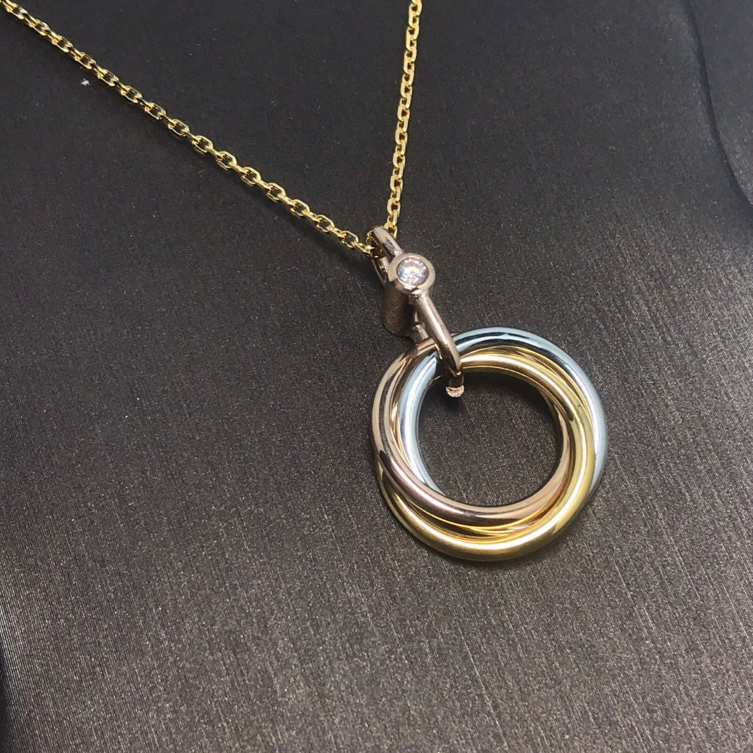 [Vellora Opalyn]TRINITY SILVER GOLD PINK GOLD NECKLACE