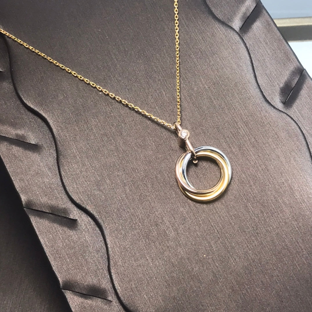 [Vellora Opalyn]TRINITY SILVER GOLD PINK GOLD NECKLACE