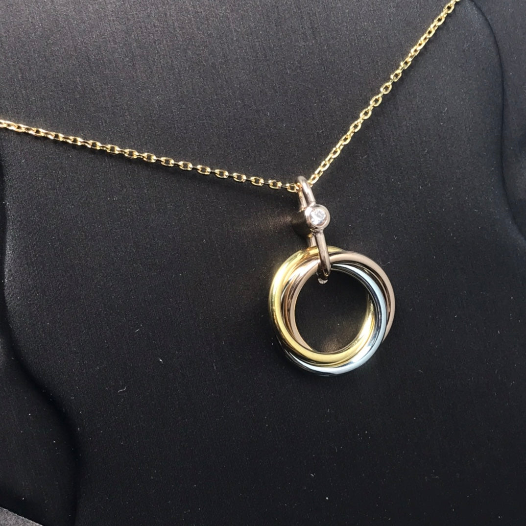 [Vellora Opalyn]TRINITY SILVER GOLD PINK GOLD NECKLACE