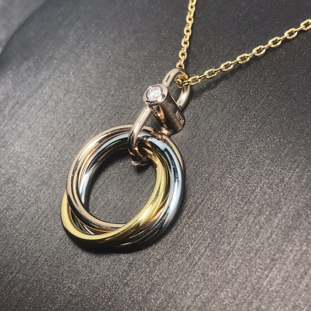 [Vellora Opalyn]TRINITY SILVER GOLD PINK GOLD NECKLACE
