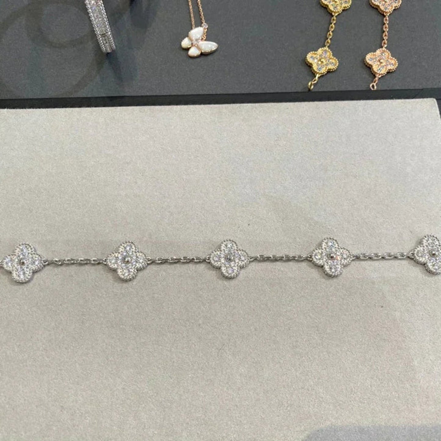 [Vellora Opalyn]CLOVER 5 MOTIFS  DIAMOND BRACELET SILVER