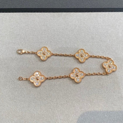 [Vellora Opalyn]CLOVER 5 MOTIFS  FULL DIAMOND BRACELET